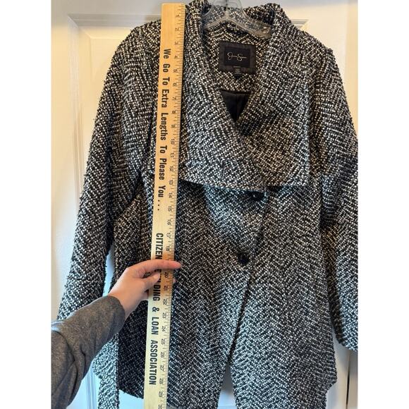 Jessica Simpson Women’s Black White Tweed Wrap Belted Coat Jacket XS - Picture 10 of 14